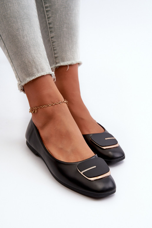 Dámské baletky z ekokože s ozdobou Černé Edoslli Dámské baletky z ekokože s ozdobou Černé Edoslli