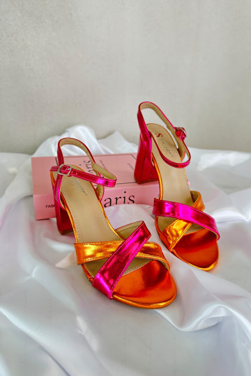 Ekologické kožené sandály na vysokém podpatku fuchsie Abilica 2