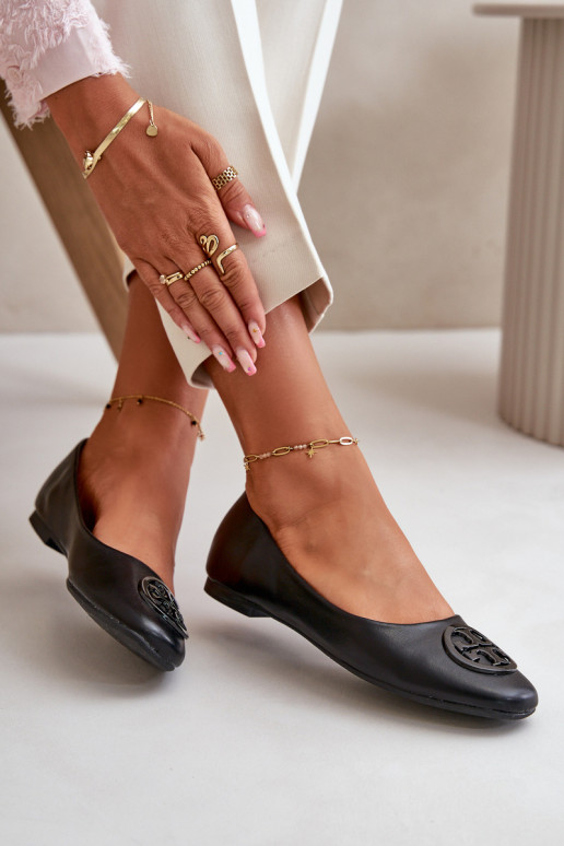 Dámské baleríny s ozdobou z eko kůže černé Rhodike