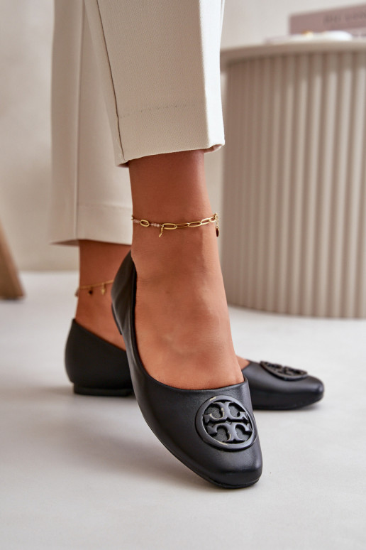 Dámské baleríny s ozdobou z eko kůže černé Rhodike