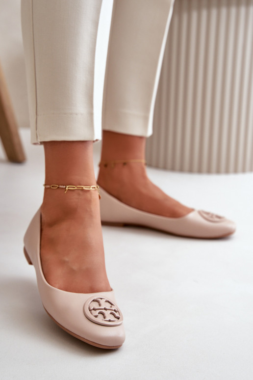 Dámské baleríny s ozdobou z ekokože béžové Rhodike