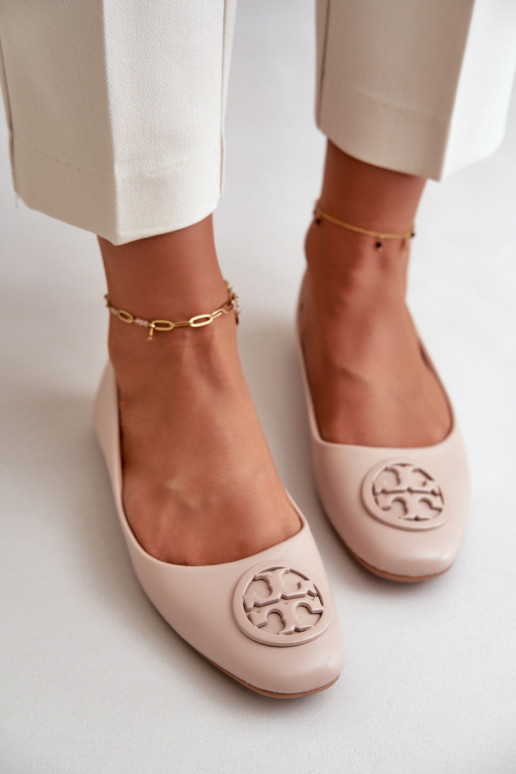 Dámské baleríny s ozdobou z ekokože béžové Rhodike