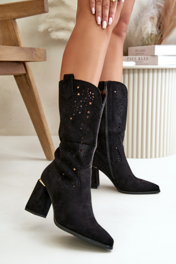 Dámské černé zamilované botky s podpatkem a špičatou špičkou Nevithra