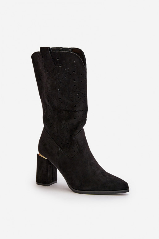 Dámské černé zamilované botky s podpatkem a špičatou špičkou Nevithra Dámské černé zamilované botky s podpatkem a špičatou špičkou Nevithra