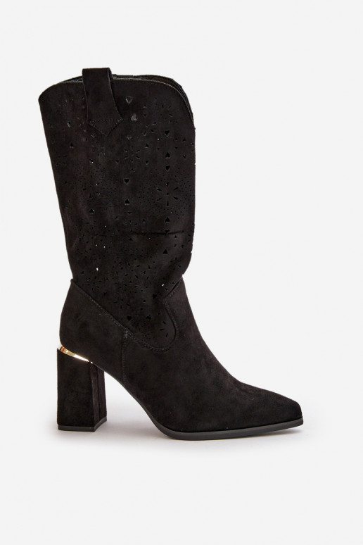 Dámské černé zamilované botky s podpatkem a špičatou špičkou Nevithra Dámské černé zamilované botky s podpatkem a špičatou špičkou Nevithra