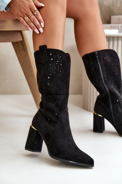 Dámské černé zamilované botky s podpatkem a špičatou špičkou Nevithra Dámské černé zamilované botky s podpatkem a špičatou špičkou Nevithra