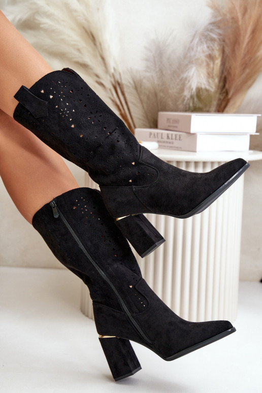 Dámské černé zamilované botky s podpatkem a špičatou špičkou Nevithra Dámské černé zamilované botky s podpatkem a špičatou špičkou Nevithra