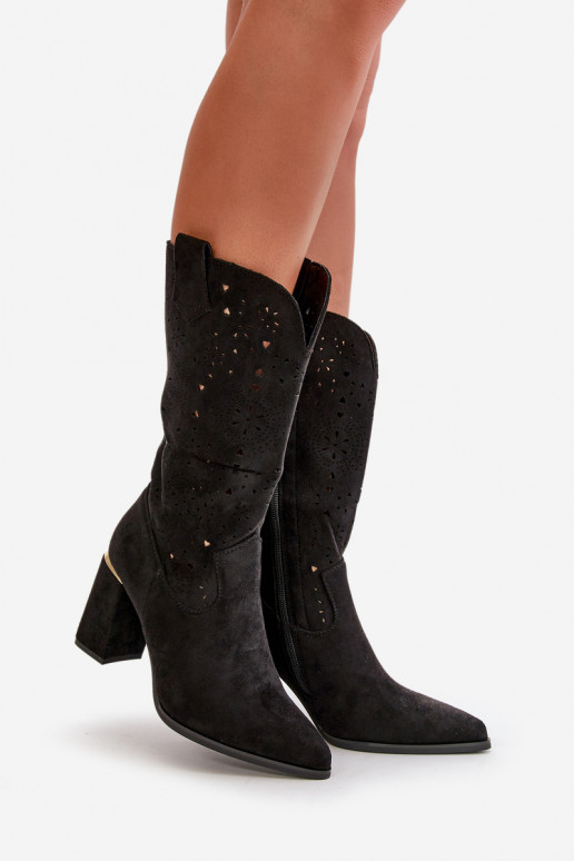 Dámské černé zamilované botky s podpatkem a špičatou špičkou Nevithra Dámské černé zamilované botky s podpatkem a špičatou špičkou Nevithra