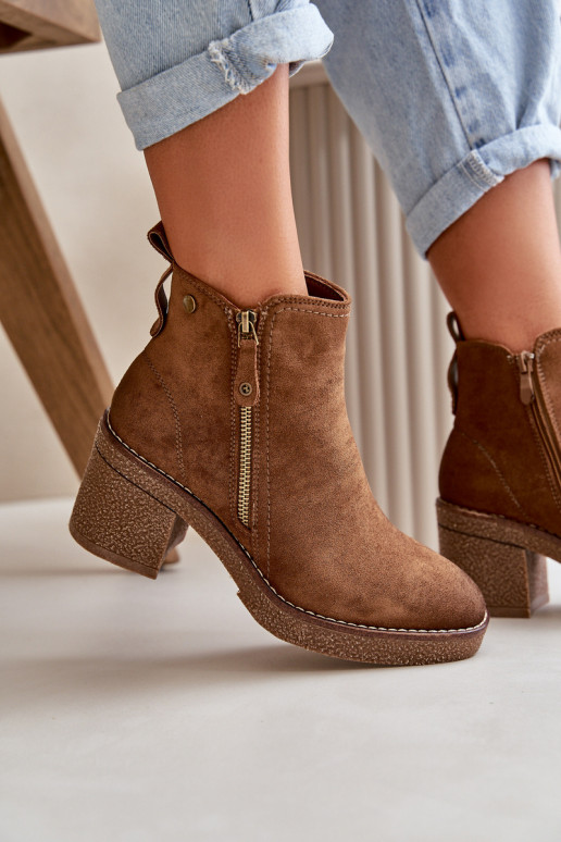 Zateplené Dámské Botky Na Podpatku Z Eko Semiši Hnědé Velarilla Zateplené Dámské Botky Na Podpatku Z Eko Semiši Hnědé Velarilla