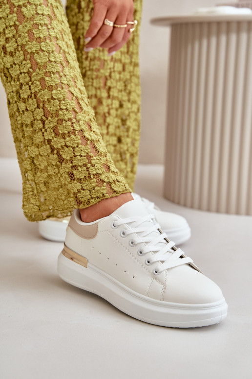 Nízké dámské tenisky na platformě z ekokůže bílo-bežové Nevelena Nízké dámské tenisky na platformě z ekokůže bílo-bežové Nevelena