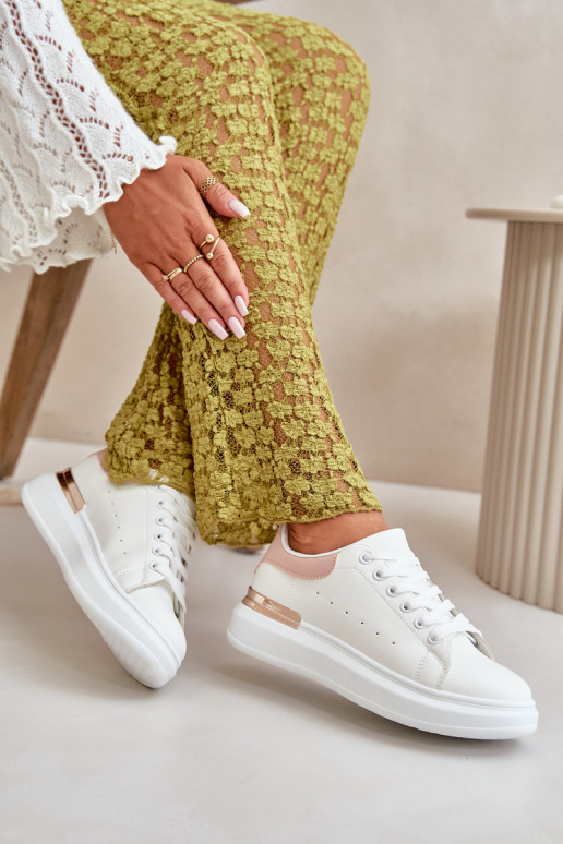 Nízké Dámské Tenisky Na Platformě Z Eko Kůže Bílo-Růžové Nevelena Nízké Dámské Tenisky Na Platformě Z Eko Kůže Bílo-Růžové Nevelena