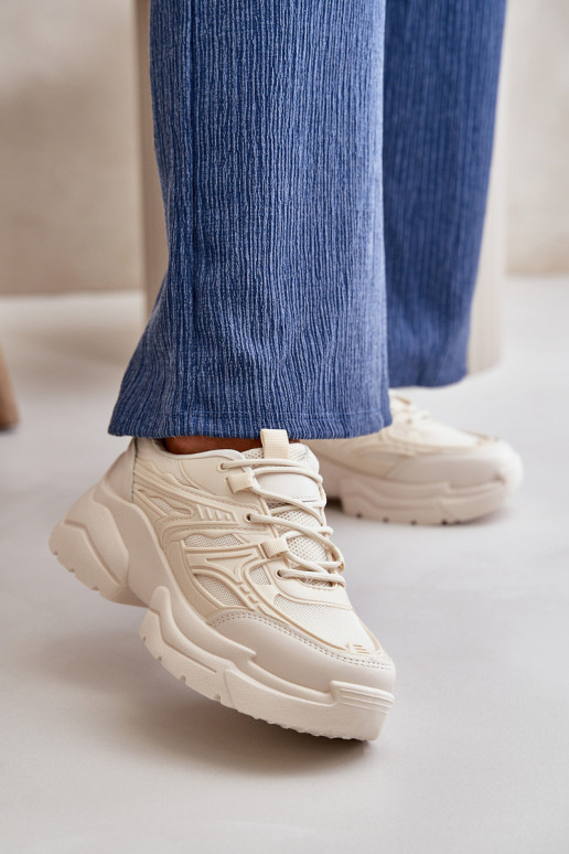 Dámské Sportovní Boty Sneakersy Na Masivní Podešvi Světle Béžové Lerista Dámské Sportovní Boty Sneakersy Na Masivní Podešvi Světle Béžové Lerista