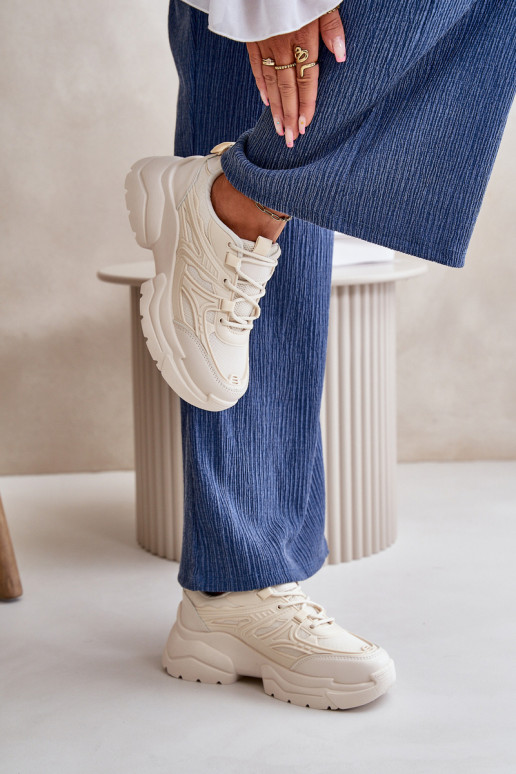 Dámské Sportovní Boty Sneakersy Na Masivní Podešvi Světle Béžové Lerista Dámské Sportovní Boty Sneakersy Na Masivní Podešvi Světle Béžové Lerista