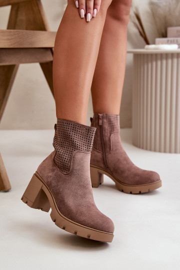 Dámské botky na podpatku na zip eko semišové hnědé Rashmi