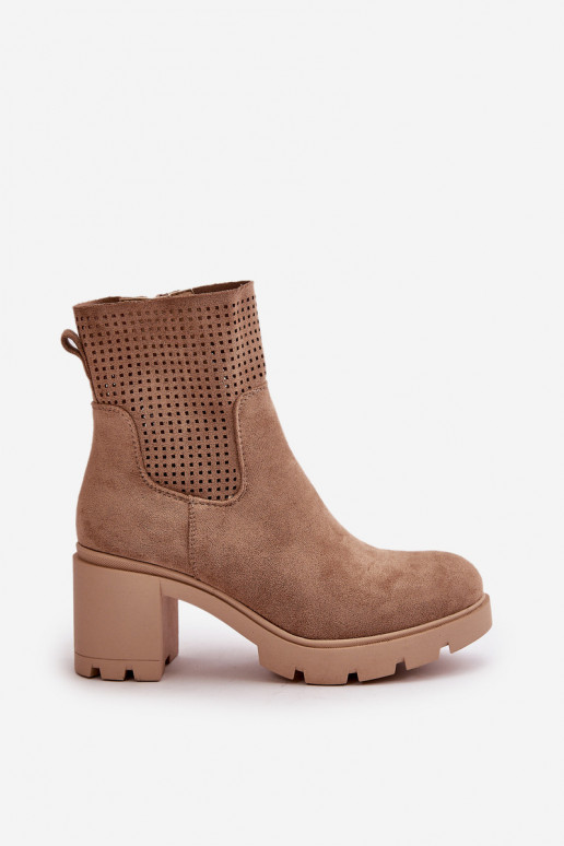 Dámské boty na podpatku se zipem eko semišové béžové Rashmi Dámské boty na podpatku se zipem eko semišové béžové Rashmi