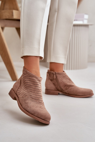 Dámské Botky Na Plochém Podpatku Perforované Hnědé S.Barski HY42-076