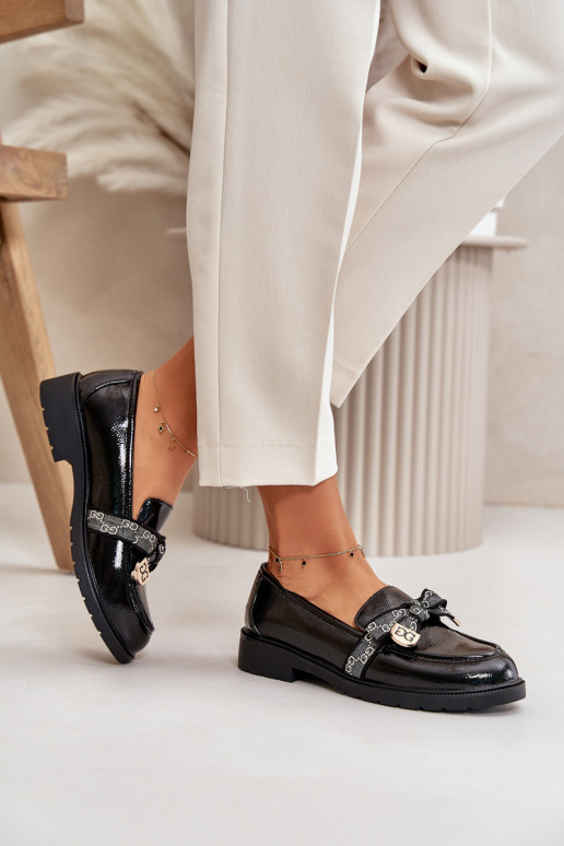 Lakovane Dámské Mokasíny S Mašlí Černé S.Barski HY42-331A Lakovane Dámské Mokasíny S Mašlí Černé S.Barski HY42-331A