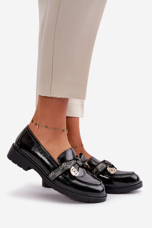 Lakovane Dámské Mokasíny S Mašlí Černé S.Barski HY42-331A Lakovane Dámské Mokasíny S Mašlí Černé S.Barski HY42-331A