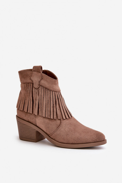 Dámské Kožené Boty Na Zip Eko Zamšové Hnědé S.Barski HY42-127 Dámské Kožené Boty Na Zip Eko Zamšové Hnědé S.Barski HY42-127