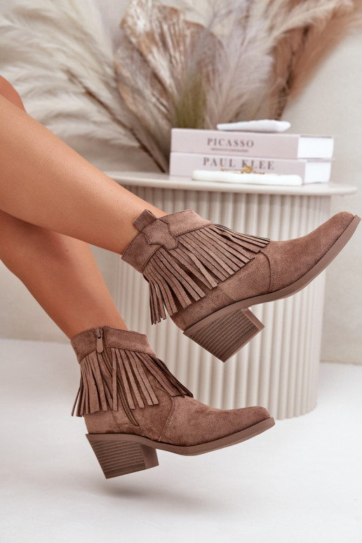 Dámské Kožené Boty Na Zip Eko Zamšové Hnědé S.Barski HY42-127 Dámské Kožené Boty Na Zip Eko Zamšové Hnědé S.Barski HY42-127