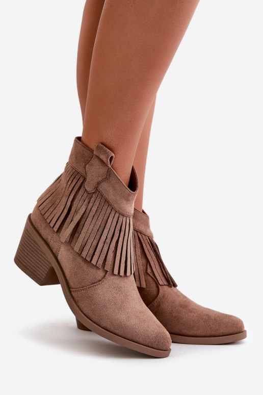 Dámské Kožené Boty Na Zip Eko Zamšové Hnědé S.Barski HY42-127 Dámské Kožené Boty Na Zip Eko Zamšové Hnědé S.Barski HY42-127