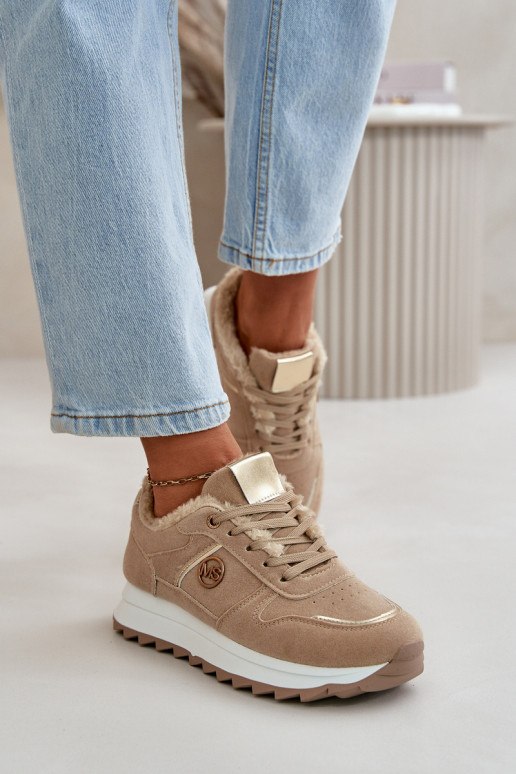 Dámské Sportovní Boty Zateplené Kožíškem Na Platformě Khaki Lerisas