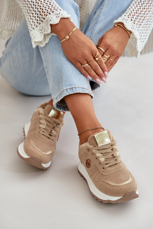 Dámské Sportovní Boty Zateplené Kožíškem Na Platformě Khaki Lerisas