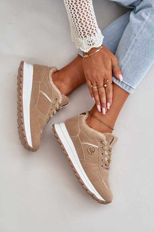 Dámské Sportovní Boty Zateplené Kožíškem Na Platformě Khaki Lerisas