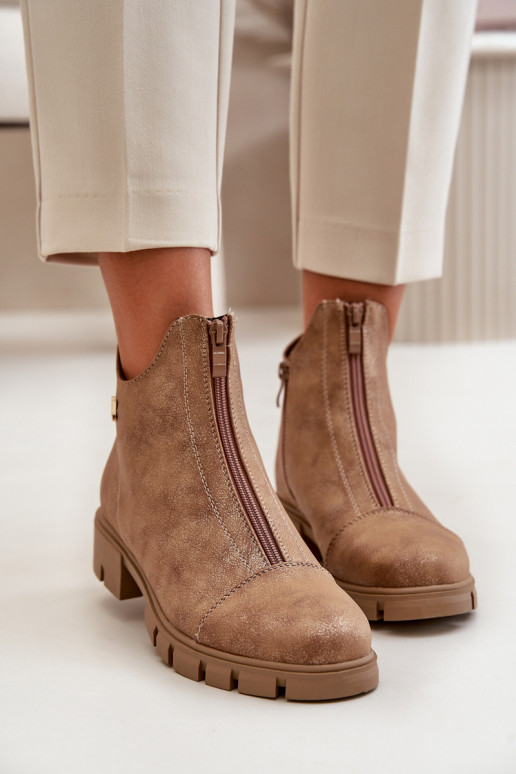 Zateplené dámské botky s odřením z eko kůže hnědo-zlaté Verietta Zateplené dámské botky s odřením z eko kůže hnědo-zlaté Verietta