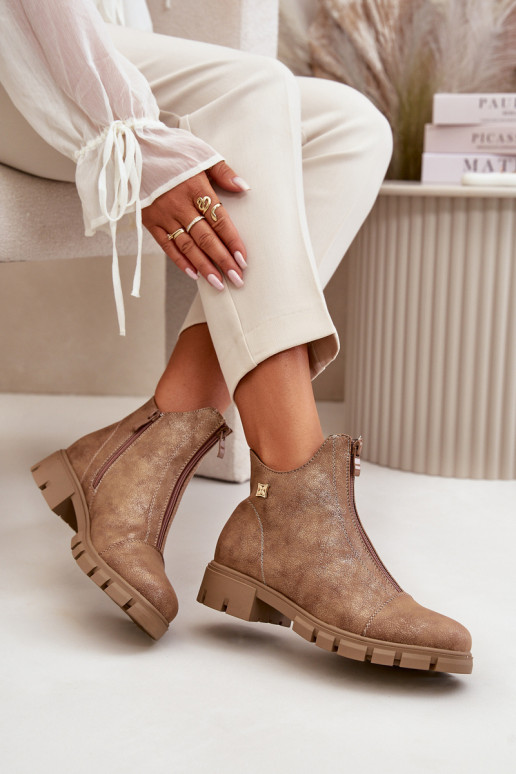 Zateplené dámské botky s odřením z eko kůže hnědo-zlaté Verietta Zateplené dámské botky s odřením z eko kůže hnědo-zlaté Verietta