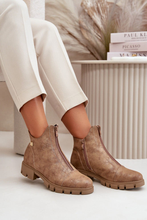 Zateplené dámské botky s odřením z eko kůže hnědo-zlaté Verietta Zateplené dámské botky s odřením z eko kůže hnědo-zlaté Verietta