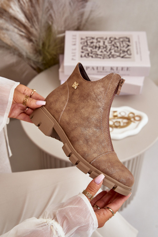 Zateplené dámské botky s odřením z eko kůže hnědo-zlaté Verietta Zateplené dámské botky s odřením z eko kůže hnědo-zlaté Verietta