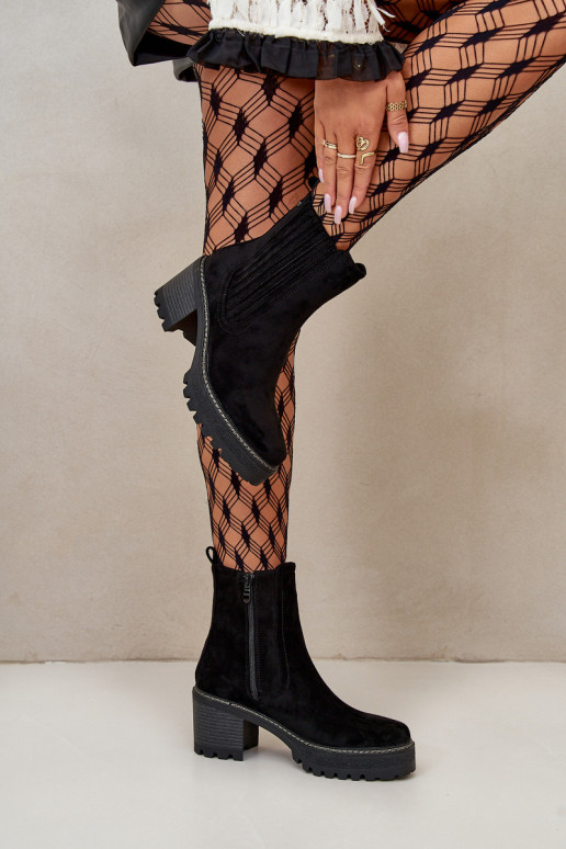 Dámské botky na podpatku z eko semiše zateplené černé Nevitas Dámské botky na podpatku z eko semiše zateplené černé Nevitas