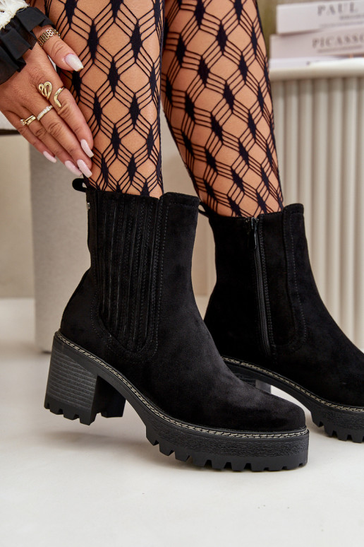 Dámské botky na podpatku z eko semiše zateplené černé Nevitas Dámské botky na podpatku z eko semiše zateplené černé Nevitas
