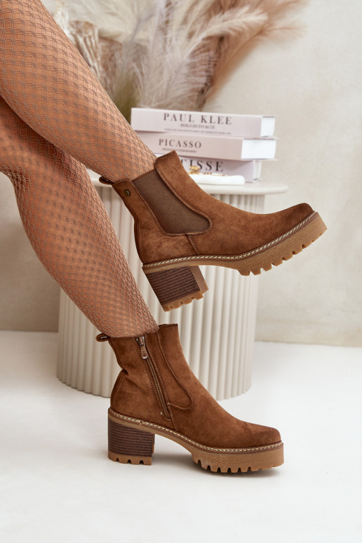 Dámské Zateplené Botky Na Podpatku Eko Semišové Hnědé Irissinae Dámské Zateplené Botky Na Podpatku Eko Semišové Hnědé Irissinae