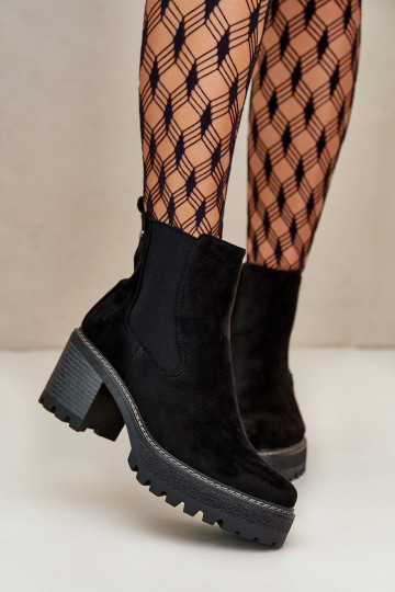 Dámské Botky Zateplené Na Podpatku Eko Semišové Černé Irissinae 2