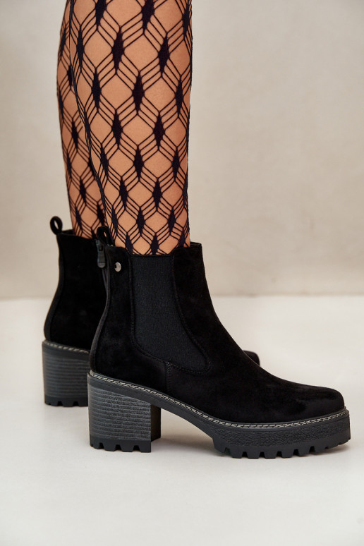 Dámské Botky Zateplené Na Podpatku Eko Semišové Černé Irissinae Dámské Botky Zateplené Na Podpatku Eko Semišové Černé Irissinae