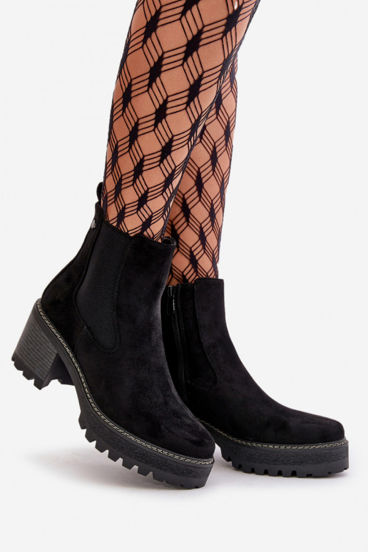 Dámské Botky Zateplené Na Podpatku Eko Semišové Černé Irissinae Dámské Botky Zateplené Na Podpatku Eko Semišové Černé Irissinae