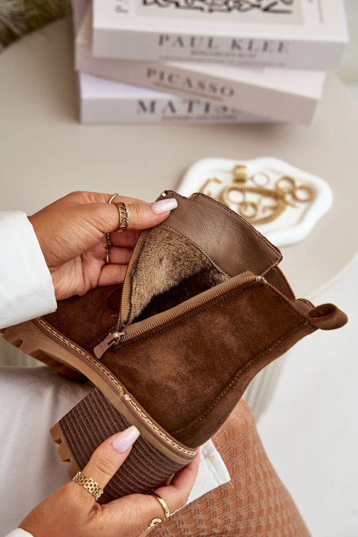 Dámské Zateplené Botky Na Podpatku Eko Semišové Hnědé Irissinae Dámské Zateplené Botky Na Podpatku Eko Semišové Hnědé Irissinae