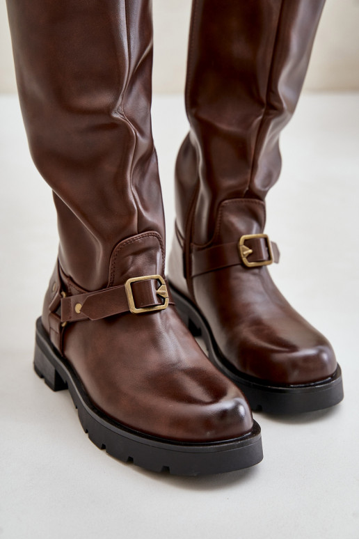 Zateplené dámské kozačky na zip z eko kůže hnědé Tialethe Zateplené dámské kozačky na zip z eko kůže hnědé Tialethe