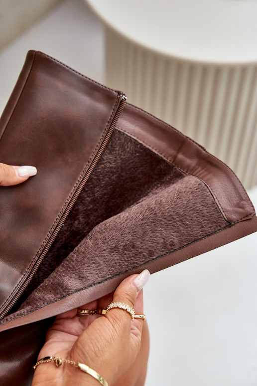 Zateplené dámské kozačky na zip z eko kůže hnědé Tialethe Zateplené dámské kozačky na zip z eko kůže hnědé Tialethe