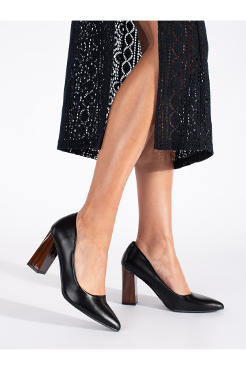 Elegantní černé lodičky na sloupkovém podpatku