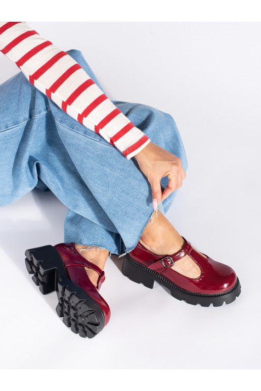 Bordové lakované dámské polobotky na platformě