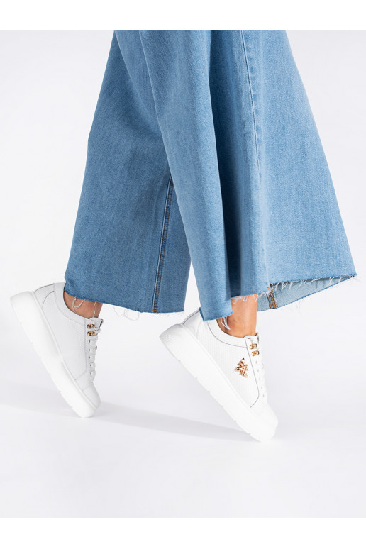 Kožené bílé sneakersy na platformě