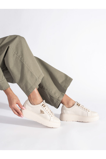 Kožené béžové sneakersy na platformě 2