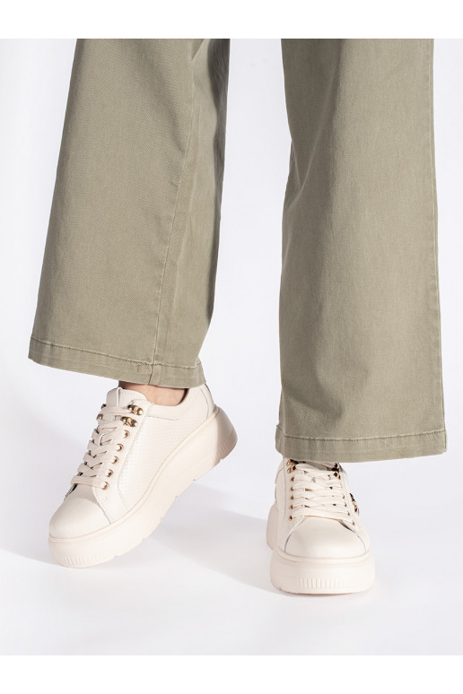 Kožené béžové sneakersy na platformě