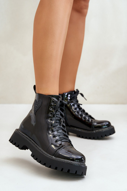 Lakované Boty Na Zip S Dekorativním Srdcem Černé Obeena Lakované Boty Na Zip S Dekorativním Srdcem Černé Obeena