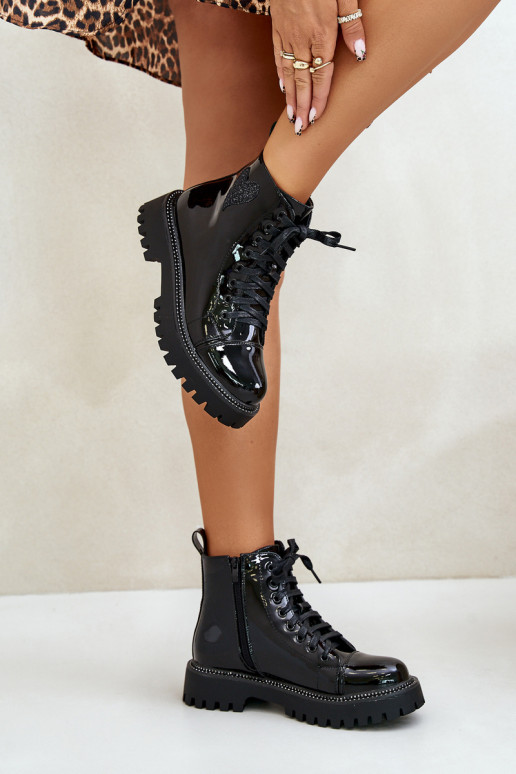 Lakované Boty Na Zip S Dekorativním Srdcem Černé Obeena Lakované Boty Na Zip S Dekorativním Srdcem Černé Obeena