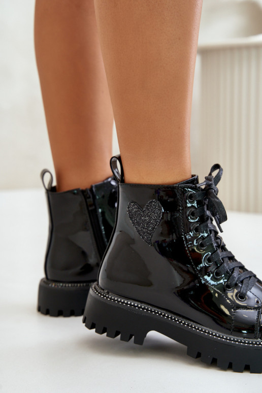 Lakované Boty Na Zip S Dekorativním Srdcem Černé Obeena Lakované Boty Na Zip S Dekorativním Srdcem Černé Obeena