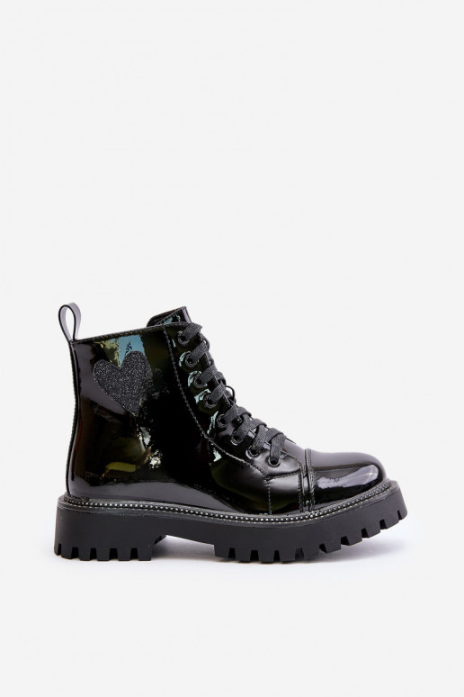 Lakované Boty Na Zip S Dekorativním Srdcem Černé Obeena Lakované Boty Na Zip S Dekorativním Srdcem Černé Obeena